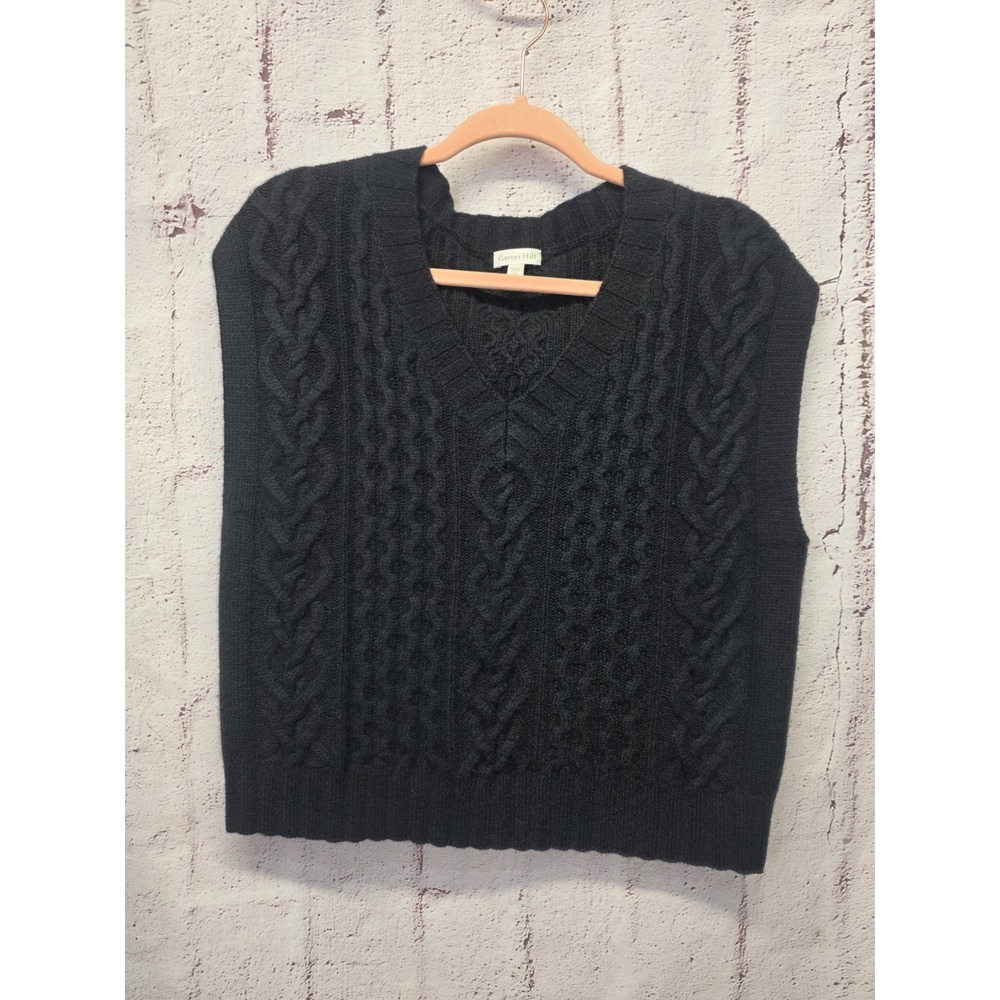 Garnet Hill 100%‎ Cashmere Cable Knit Sweater Vest Sz XS Black Boxy Quiet Luxury